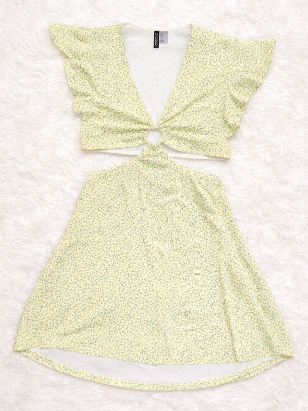 Divided by H&M Yellow Floral Cutout Dress Size Medium Flowy Summer Cottagecore